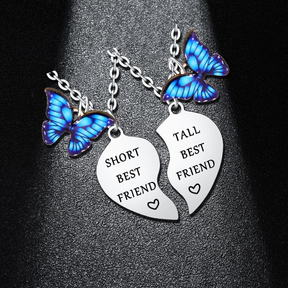 Charming Butterfly Heart Pendant Necklace Set For Best Friends - 2pcs View 2